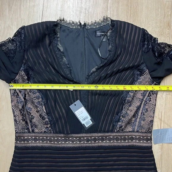 Tadashi Shoji Lace Pintuck Long Sleeve Midi Cocktail Dress, Size 16 1347 - Picture 14 of 14